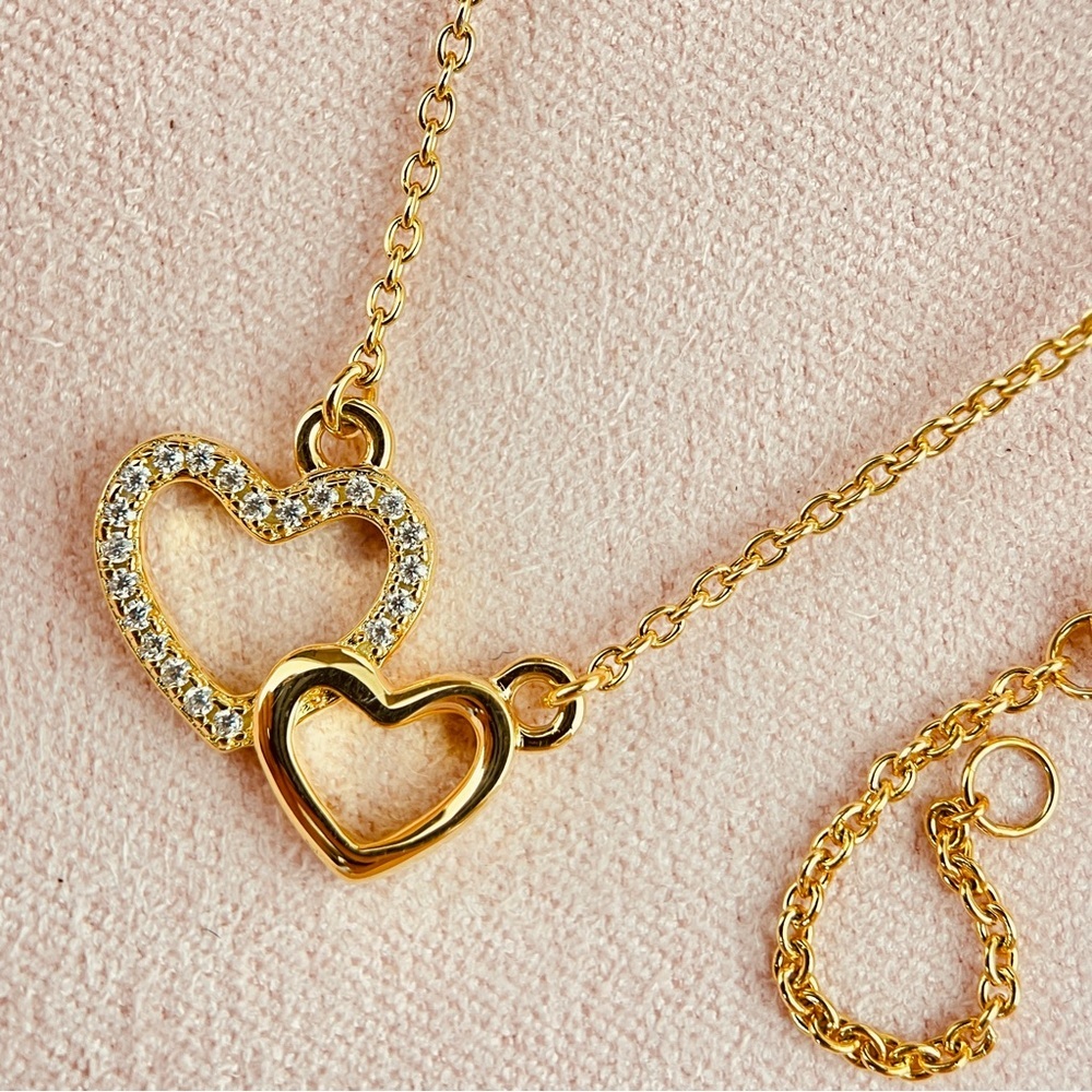 Linked Heart Pendant Necklace, Moissanite, S925 with 18k Yellow Gold Plating - Picture 4 of 6